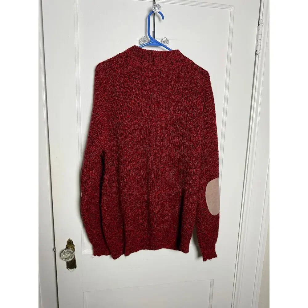 VTG 90s Orvis Mens L Red Marled Knit Zip Cardigan Sweater Elbow Patch Heritage